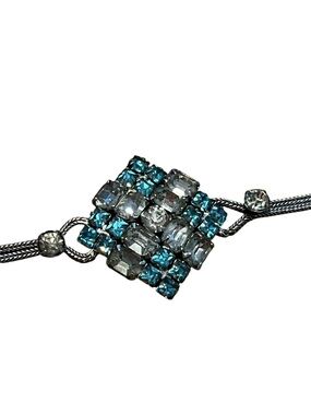 Vintage Art Deco Style Blue & Clear Rhinestone Statement Cluster Bracelet